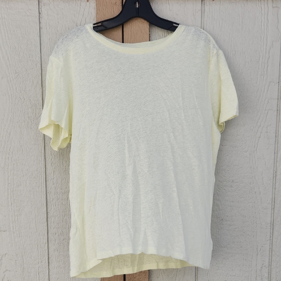 Athleta Tops - Athleta Pastel Yellow Linen Tshirt Coastal Airy Small Beachy Breathable Athletic